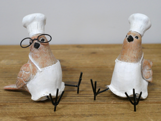 Pair of 2 Resin Chef Birds