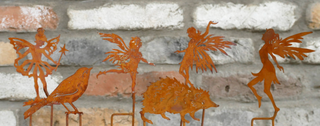 Set of 6 Rusty Metal Fairy Garden Stakes