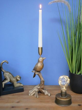 Vintage Style Gold Bird Tapered Dinner Candle Stick Holder Statue Ornament