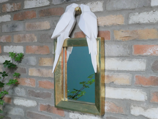 Quirky Style Resin Gold Wall Mirror with 2 Love Birds Parrots 60cm