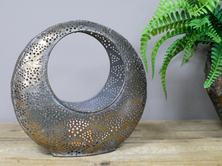 Unusual Antique Metal Rustic Moroccan Full Moon Candle T Light Holder Lantern