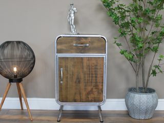 Industrial Wooden & Metal Bedside Table