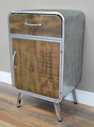 Industrial Wooden & Metal Bedside Table