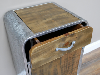 Industrial Wooden & Metal Bedside Table