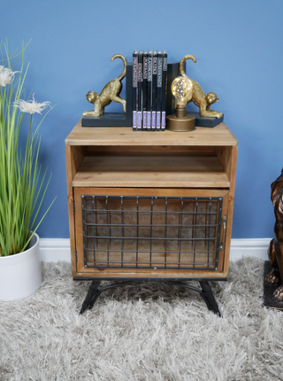 Industrial Wooden & Metal Bedside Table