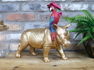 Metallic Rhino & Parrot Ornament