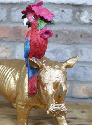 Metallic Rhino & Parrot Ornament